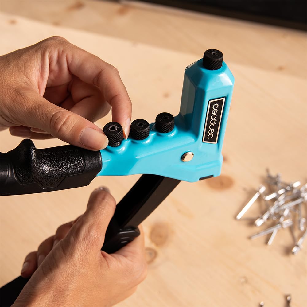 Cecotec Rivettatrice manuale FixerForce 4000 Full equip, Regolazione senza Chiave, Include 4 Ugelli di Diverse Misure (2.4, 3.2, 4, 4.8 mm) e 4 Mandrini, Valigetta e 400 Rivetti Inclusi