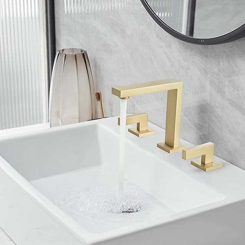 Miniatura 6 de BWE Grifo de lavabo de baño de 3 agujeros, de dos manijas, de 8 pulgadas, de oro cepillado, con drenaje desplegable y manguera de suministro, 3