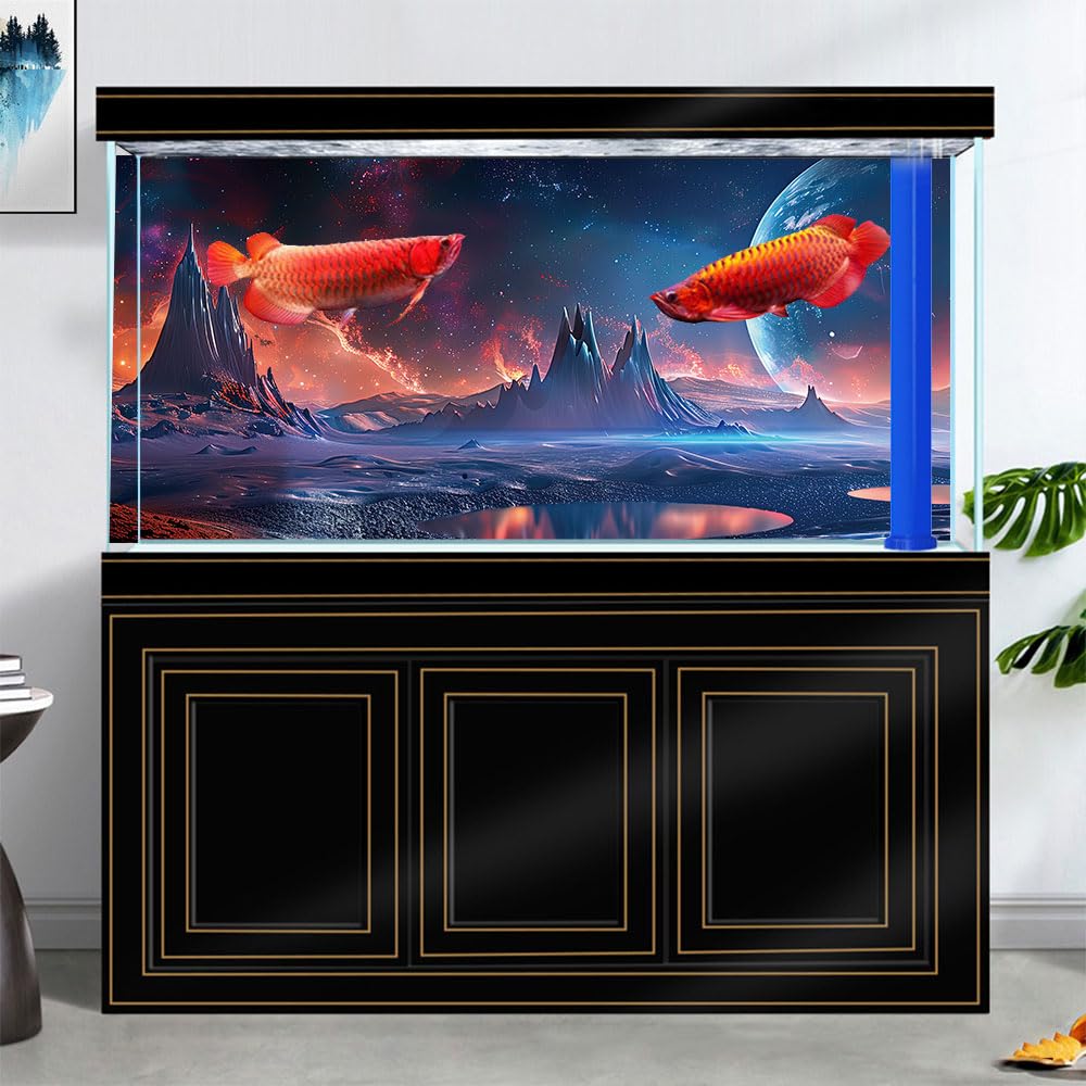 Fond d'aquarium cosmique écarlate, fond d'aquarium sur le thème de l'espace parallèle sur le thème de l'espace parallèle, fond pour terrarium désert tropical 122 x 45,7 cm avec 8 rubans adhésifs