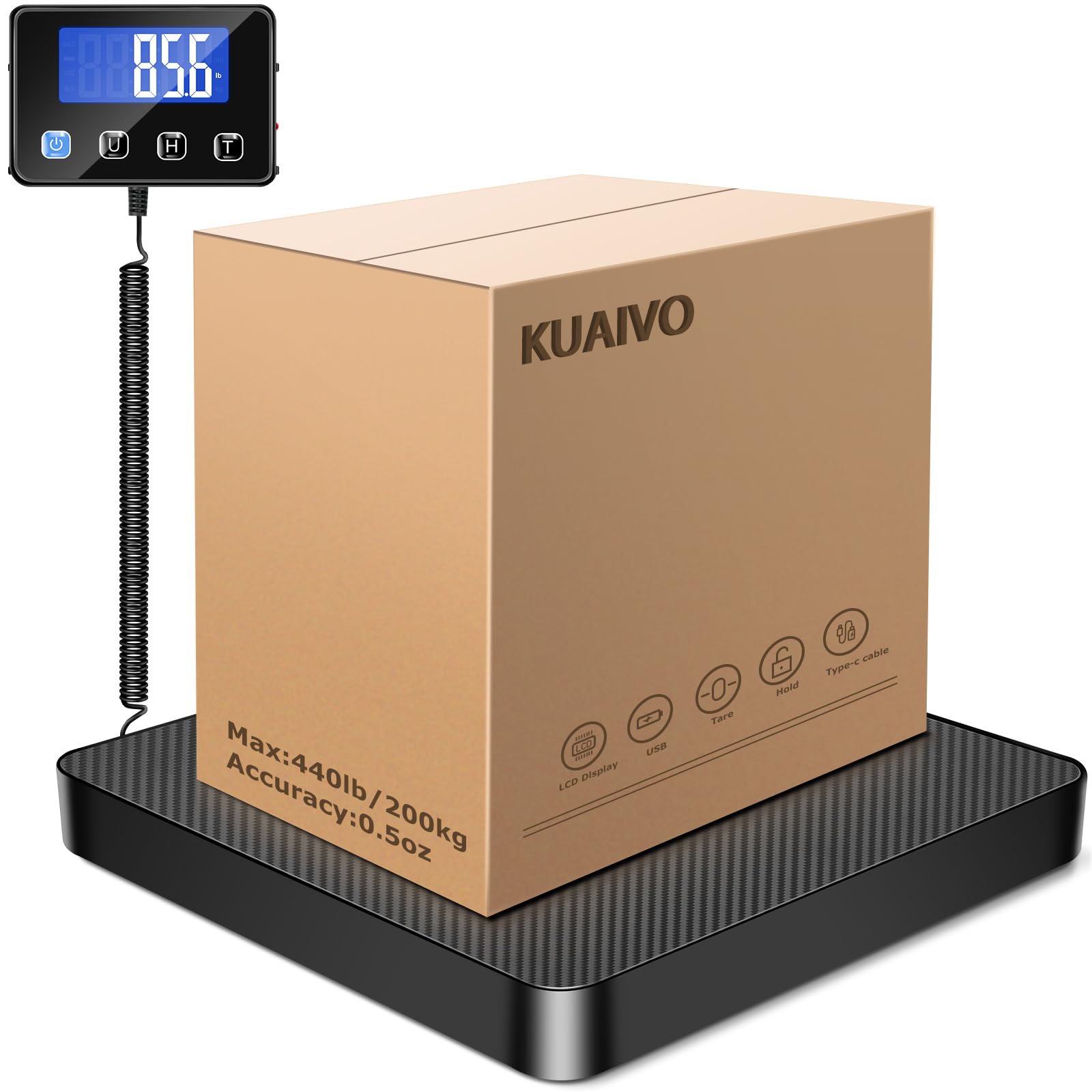 KUAIVO Waga paczkowa, precyzyjna cyfrowa waga platformowa 200 kg/10 g z funkcją LCD/Hold/Tara, waga pocztowa do paczek, bagażu, magazynu, przedsiębiorstw i do użytku domowego, Ladeba