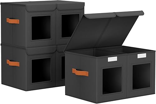 Miniatura 12 de Cajas de almacenamiento grandes para armario - Organizador de ropa plegable dividido con tapas y ventana doble, contenedores organizadores de tela