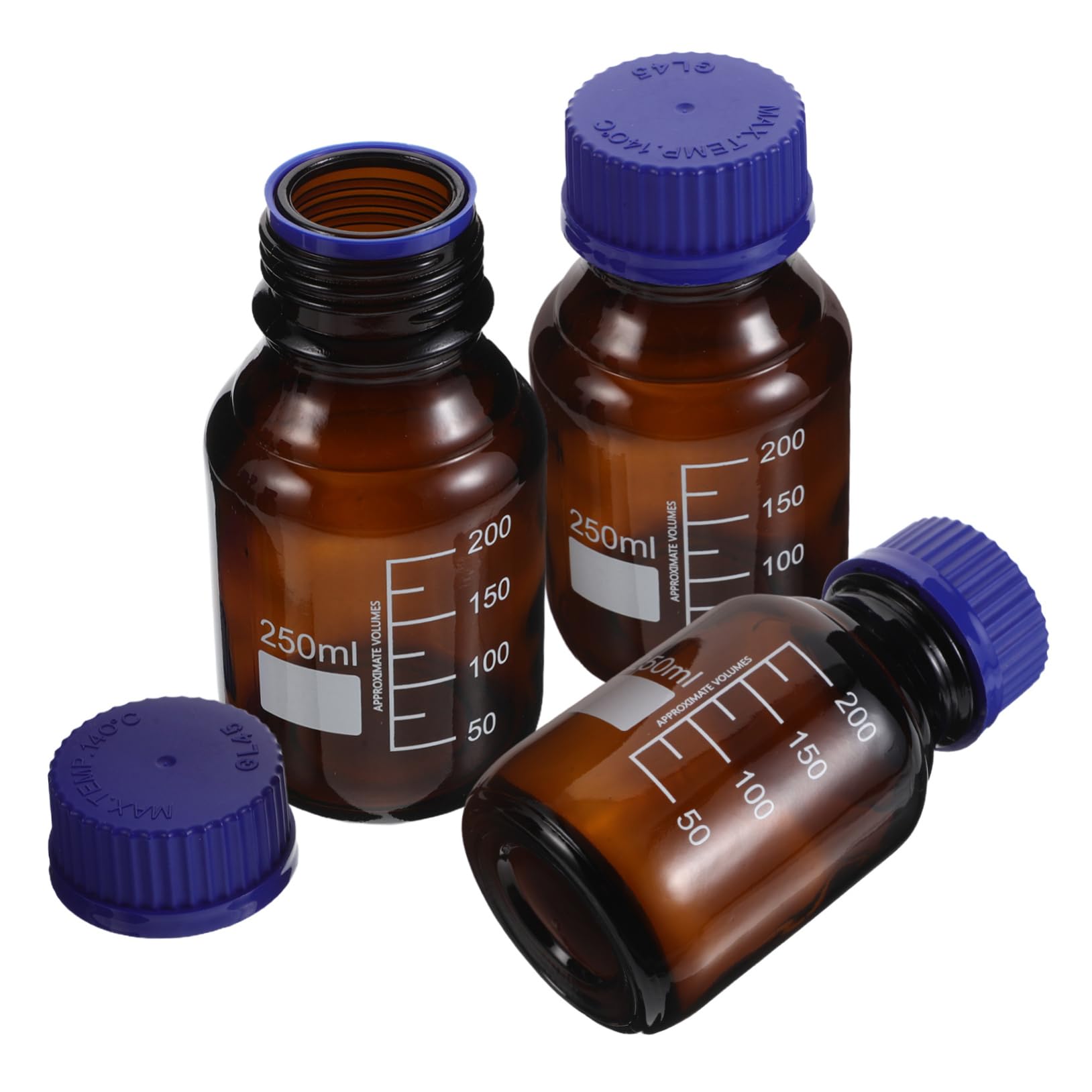 Abaodam 3pezzi Contenitore Reagenti Vetro Bottiglia Vetro Da Laboratorio Bottiglia Graduata Con Tappo Per Misurazione Liquidi Contenitori Per Liquidi Da Per Reagenti