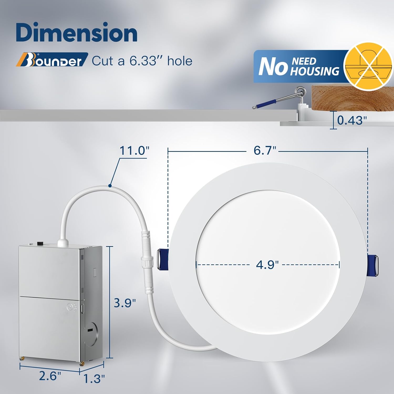 BBOUNDER 24 Pack 6 Inch 5CCT Ultra-Thin LED Recessed Ceiling Light with Junction Box, 2700K/3000K/3500K/4000K/5000K Selectable, 12W Eqv 110W, Dimmable Canless Wafer Downlight, 1050LM - ETL&FCC