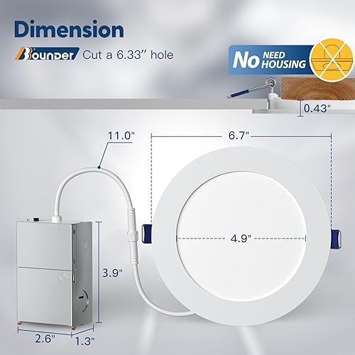 Miniatura 3 de BBOUNDER Paquete de 24 luces LED empotrables ultrafinas de 6 pulgadas 5CCT con caja de conexiones, 2700K3000K3500K4000K5000K seleccionable, 12W Eqv