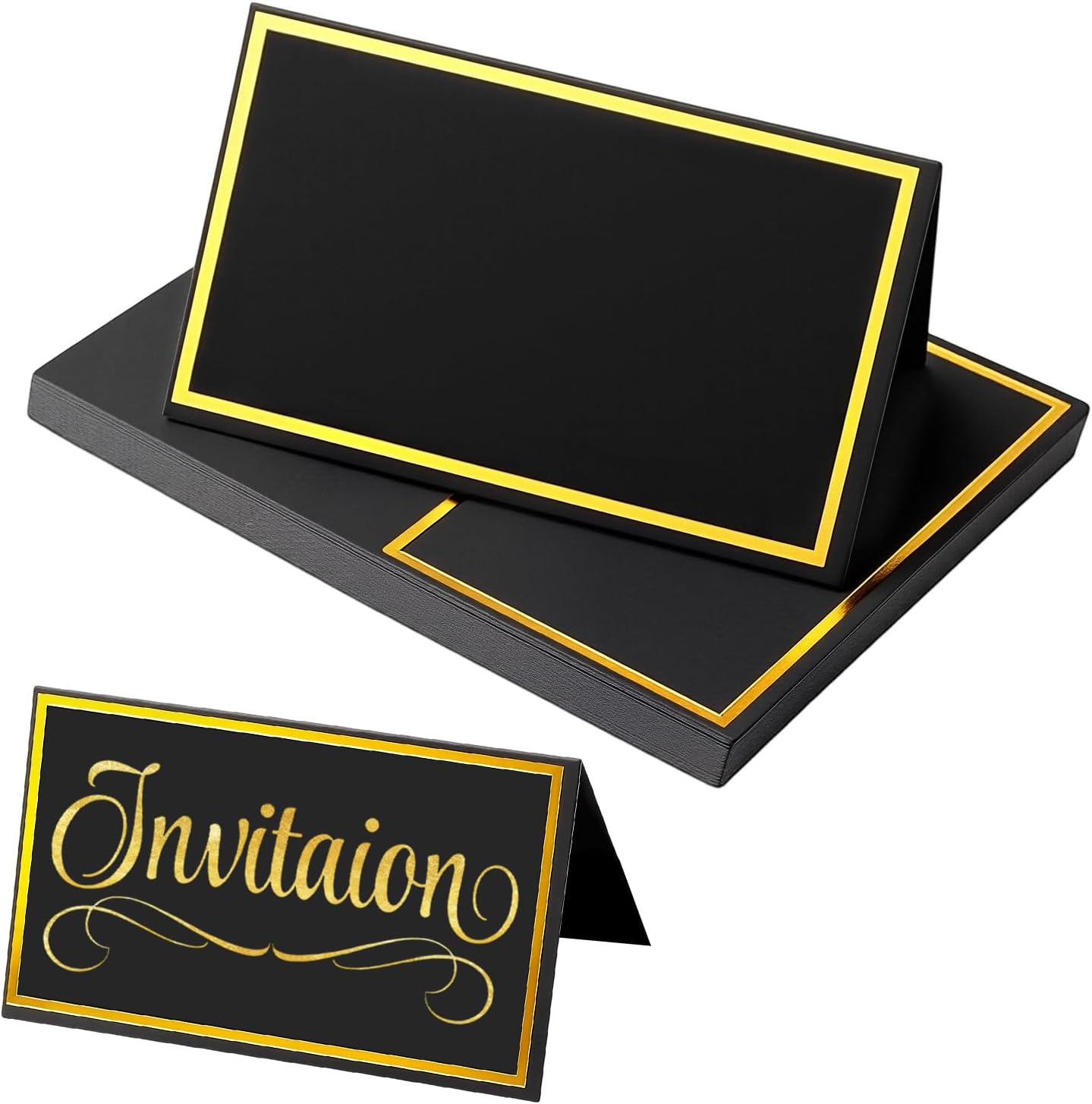 25PCS Place Cards for Table Setting, Black Name Cards with Gold Foil Border