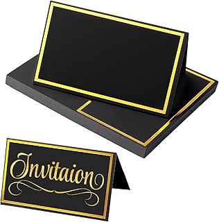 24-Pack Place Cards for Table Setting, Black Name Cards with Gold Foil Border - 2'' x 3.5'' Folded Tents Card Table Signs for Food Buffet Wedding Bakery Banquet Party Events Celebrations