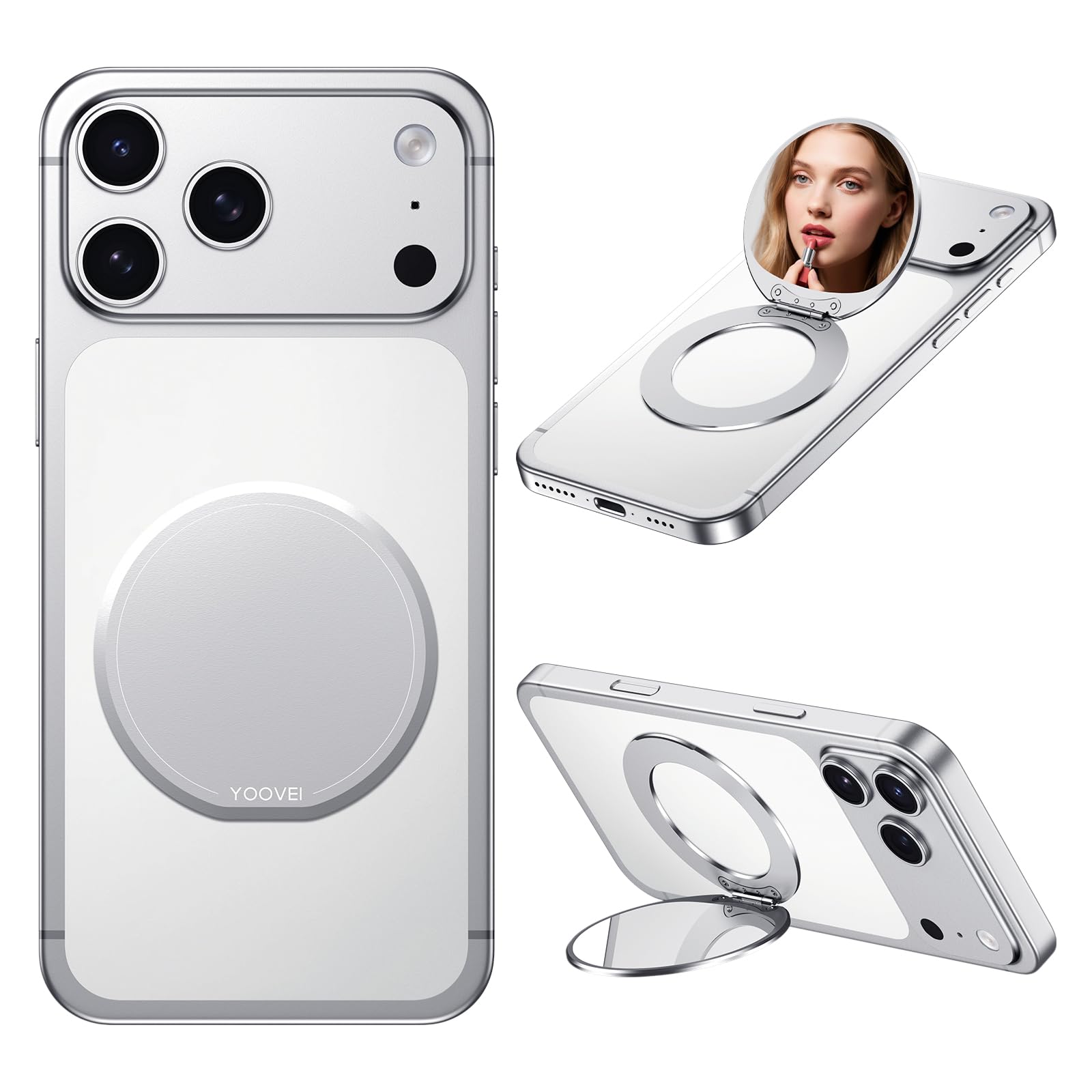 Custodia magnetica per telefono con specchio per MagSafe Supporto universale regolabile in metallo per iPhone 17/16/15/14 Pro Max Slim Phone Mirror per tutti gli smartphone utilizzati per donne