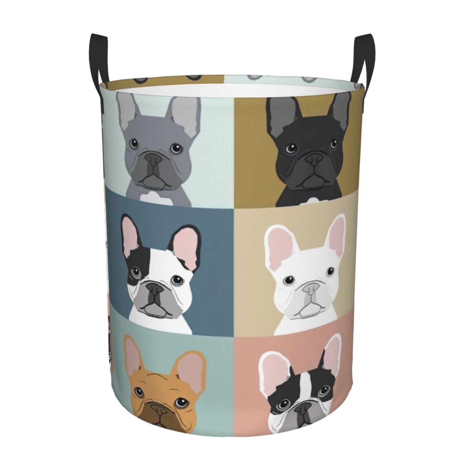 M Collapsible Round french bulldog Print Laundry Hamper