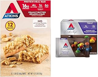 Peanut Butter Granola Protein Meal Bar, High Fiber, 16g Protein, 1g Sugar, 4g Net Carb & Endulge Chocolate Peanut Candies, Dessert Favorite, 0g Sugar, 20 Counts