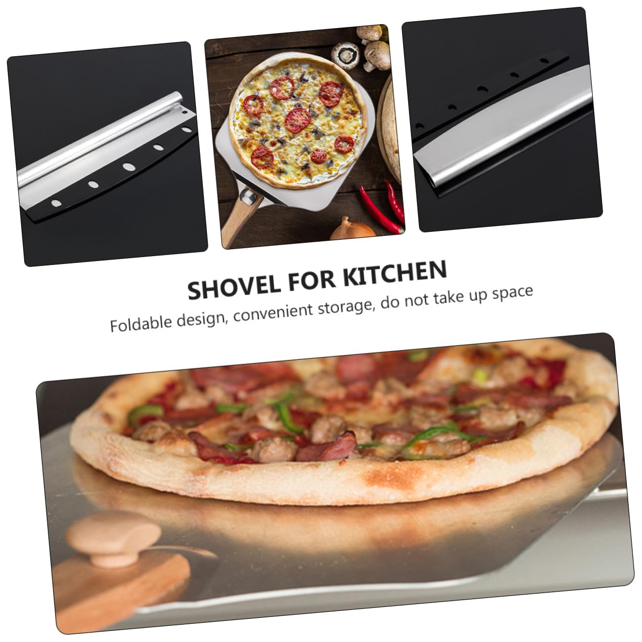 2 Stück Faltbarer Pizzaschieber aus Aluminium mit Klappbarem Holzgriff Hitzeschutz Teigschaber Platzsparend Langlebig zum Pizzaheber für Pizzastein und Küche Teiliges