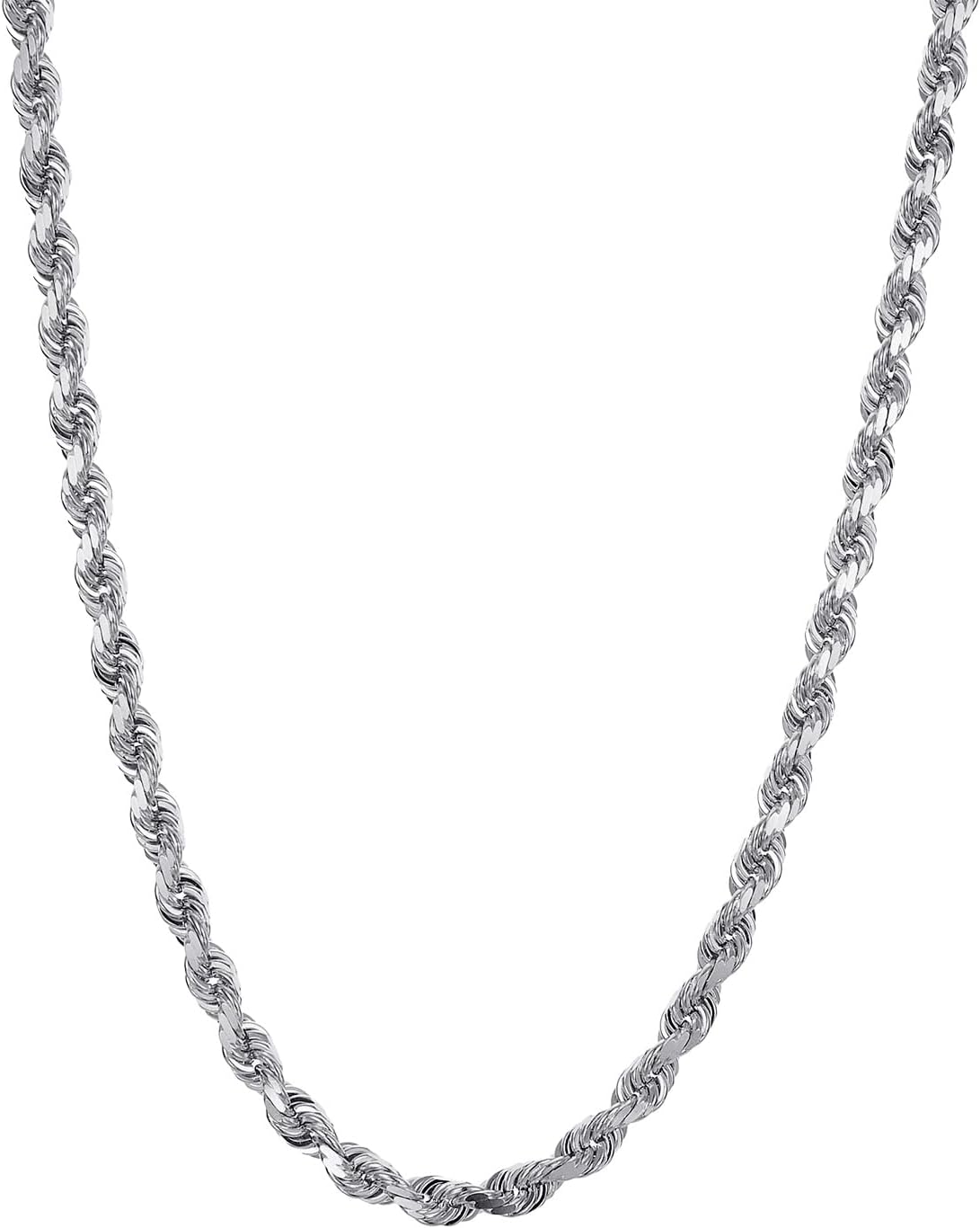 14k REAL Yellow/White Gold Solid 4mm, 3mm, 2.5mm, 2mm, 1.5mm Diamond Cut Rope Chain Necklace with Lobster Claw Clasp