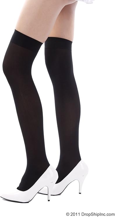 Leg Avenue Opaque Nylon Thigh Highs Hosiery Black Plus Size 1X/2X