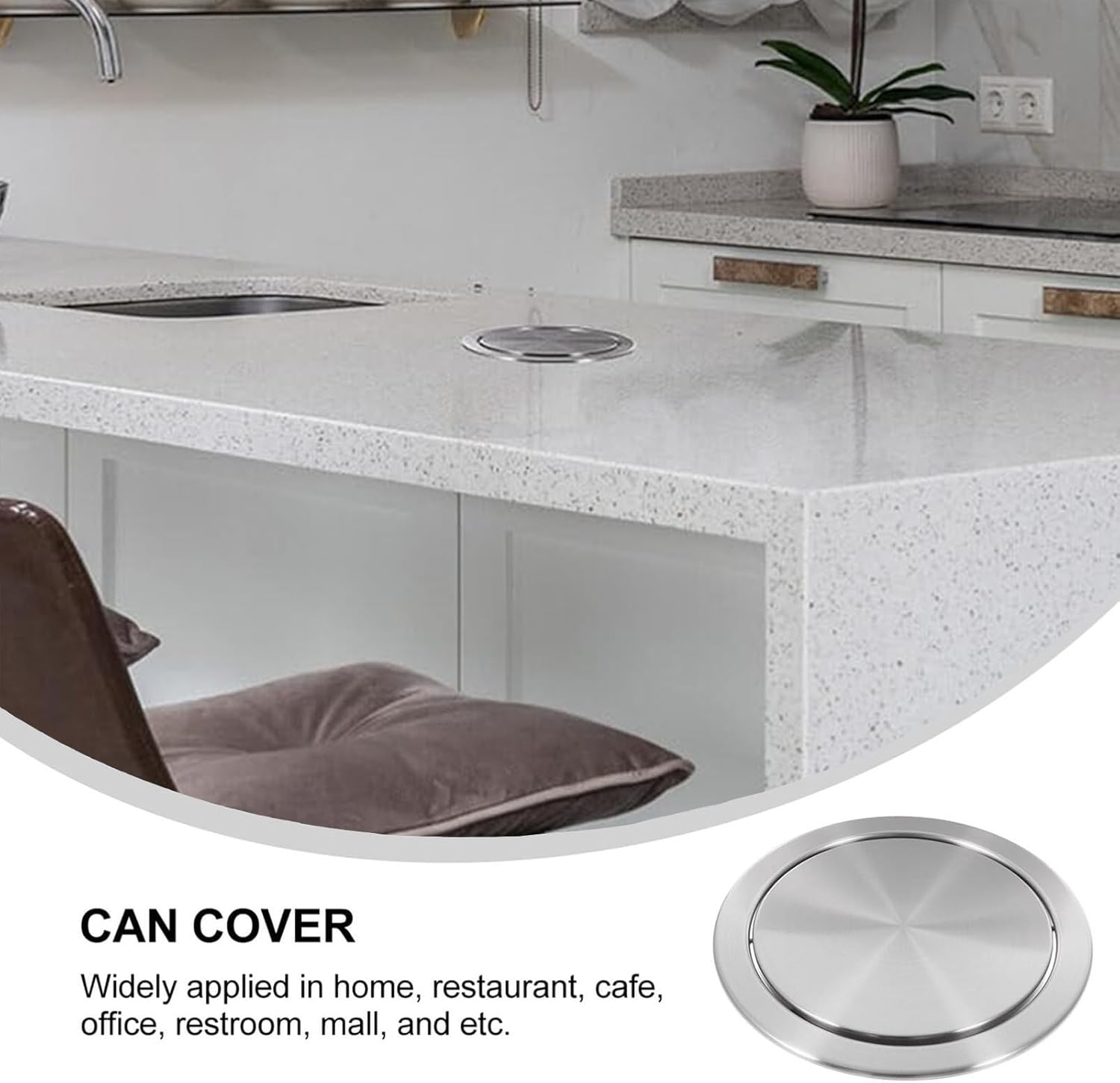 Round Countertop Trash Can Cover, Stainless Steel Recessed Balance Garbage Flap, Center Swing Recessed Trash Can Lid, Waste Chute Cover for Office Kitchen,21cm 304 Material