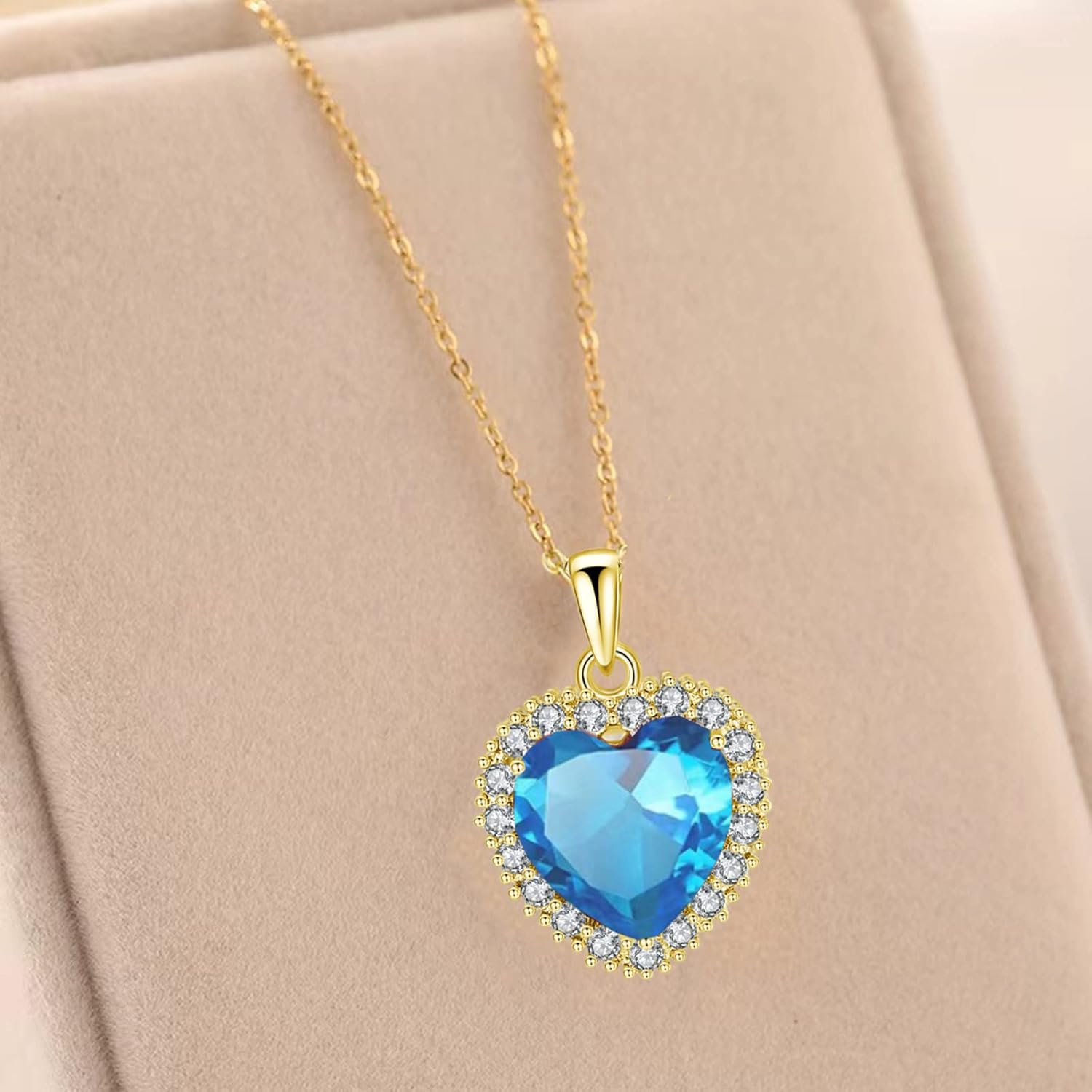 VONSSY Classic Heart Pendant Gemstone Necklace | Crystal Cubic Zirconia Birthstone Ruby Emerald Sapphire Necklace| 18K Platinum Gold Plated Chain | Vintage Meaningful Jewelry Gift for Mother Wife