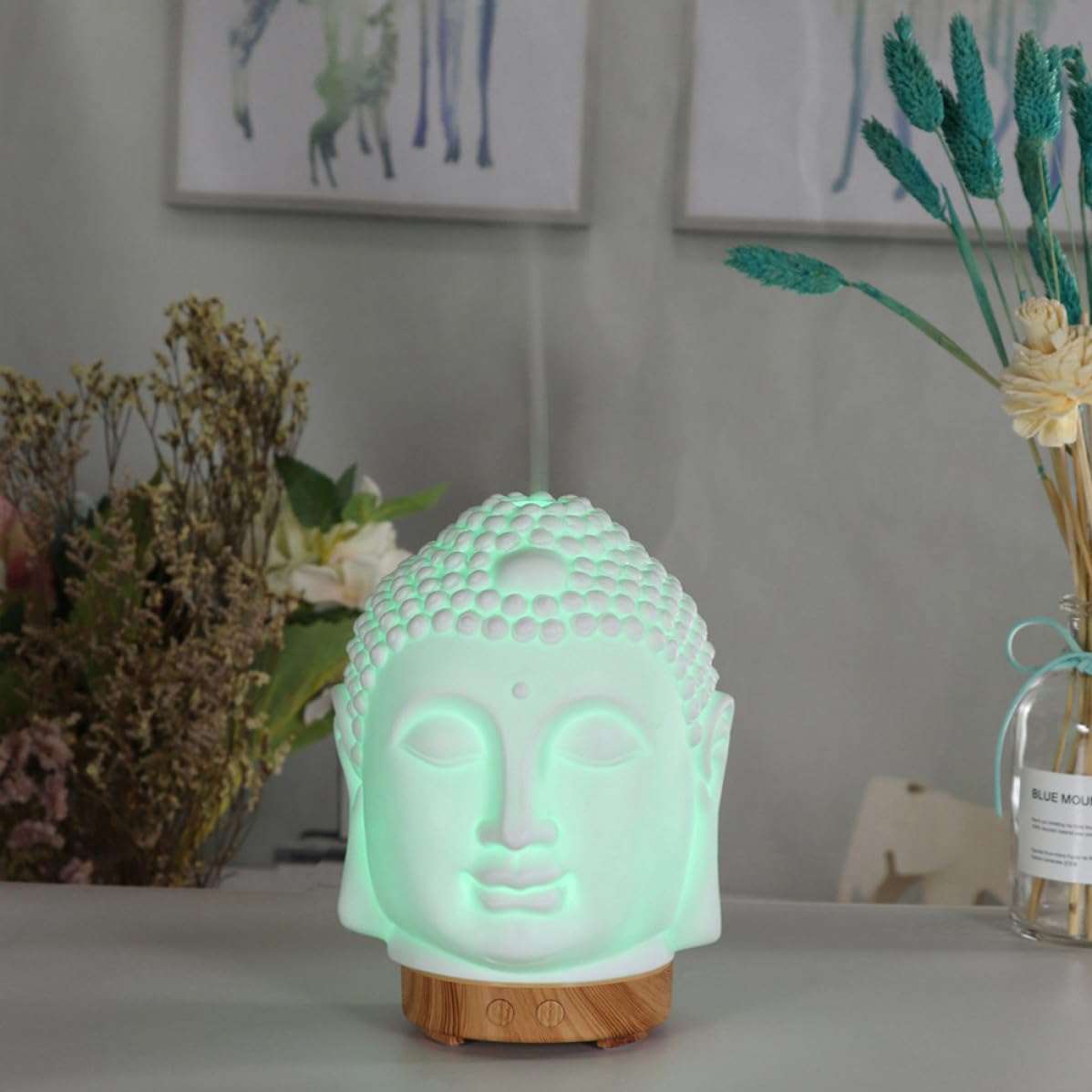 Diffusore Aroma Testa Buddha in Ceramica Bianca Ac220 10w | Compatto Sotto 1l, Uso Decorativo Silenzioso, per Ristorante e Comodino
