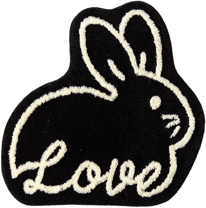 Kids Black Rabbit Rug, 24 x 24 Inch Microfiber Non-Slip Floor Mat, Cream White Bunny Area Rug for Nursery, Bedroom, Playroom, Soft Decorative Carpet for Kids Room