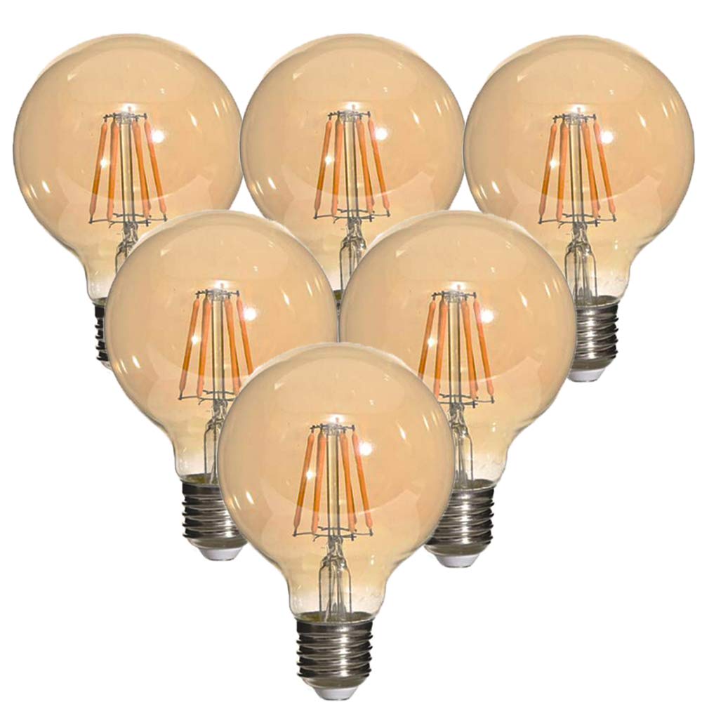 Lampadina G80 Edison Non dimmerabile Lampadina E27 a Vite in Vetro Ambrato,Lampadine a Filamento Retrò 600LM Bianco Caldo Morbido 2700K,6W(Equivalente a Incandescenza da 60W)6 Confezione