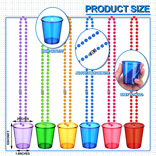 6 Pcs Shot Glass On Beaded Necklace And 6 Heart Shaped Rimless Sunglasses Frameless Glasses Heart Glasses Heart Sunglasses Bachelorette Party Plastic Shot Glass Necklaces Cups 2Oz For Women, 6 Colors #TOP1
