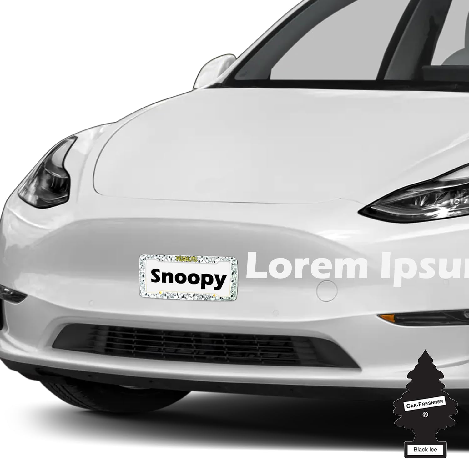 Snoopy Expression License Plate Frame 2 Pack Bundle with Little Tree Air Freshener – Plasticolor Peanuts Snoopy Design, Universal Fit Standard Car Plate Frames, Plastic