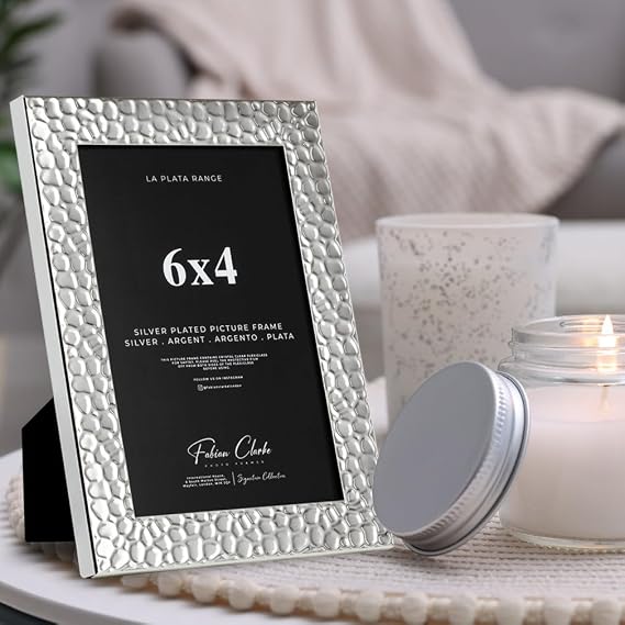 Silver Plated Photo Frame Picture Frame Hammered Finish with Tarnish Protection for Wedding Picture or Family Photos (6x4)