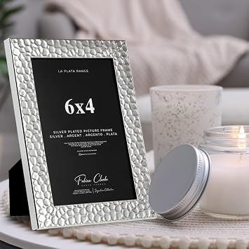 Silver Plated Photo Frame Picture Frame Hammered Finish with Tarnish Protection for Wedding Picture or Family Photos (6x4)