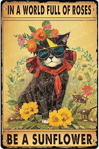 Letreros de lata vintage divertidos en un mundo lleno de rosas Be A Sunflower Decoración de pared con cita inspiradora, regalo para mujeres, niñas,