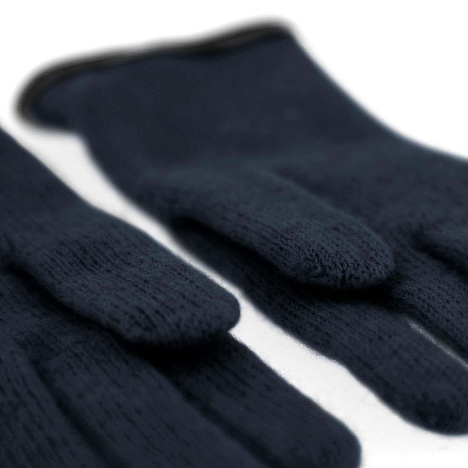 fiebig Guantes de senderismo con dobladillo de piel y lazo moderno. Guantes de lana para mujer, en muchos colores azul oscuro 6.5