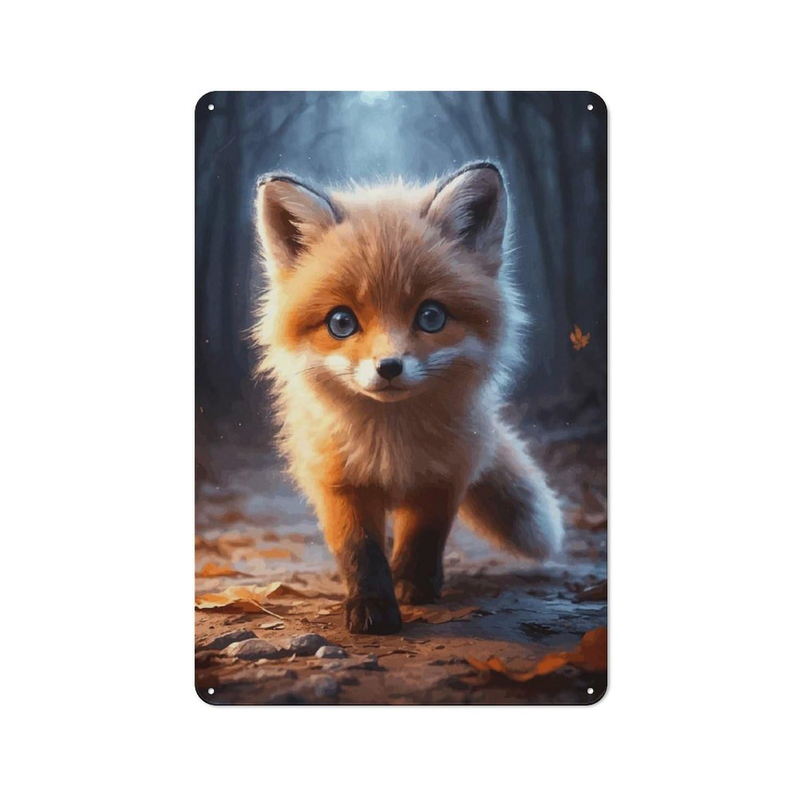Junmoney Style-11 Retro Cute Fox In Forest Metal Gift Sign 30X20cm, Home Wall Decor For Flat, Dorm Room, Lounge Or Cafe
