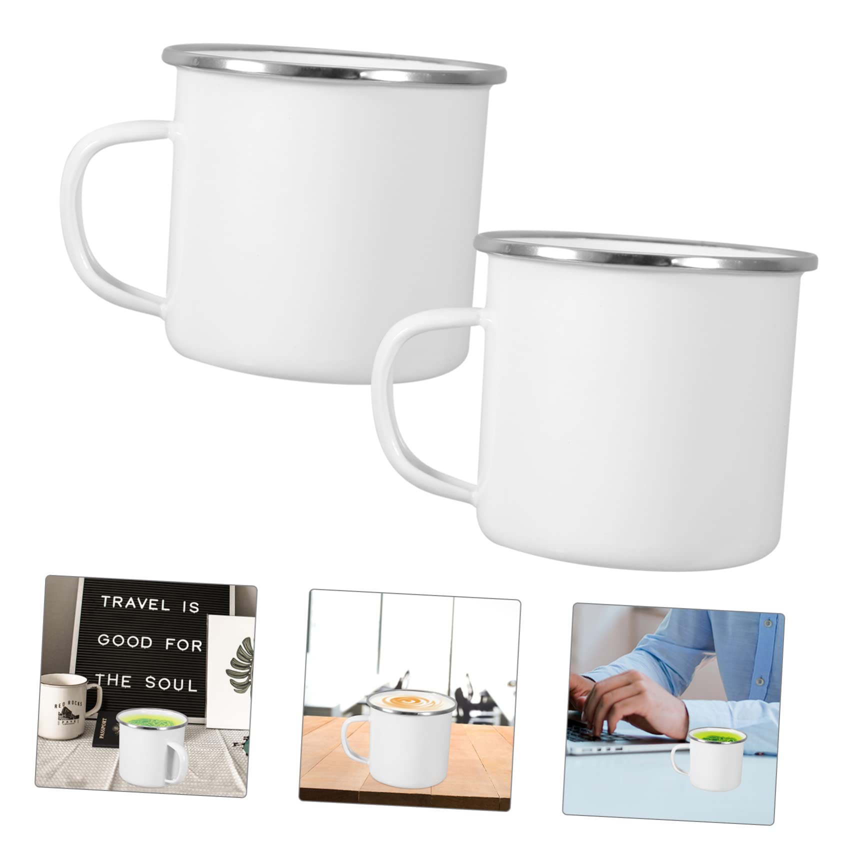 4 Stück-pack Große Weiße Emaille Kaffeebecher für Camping und Reise