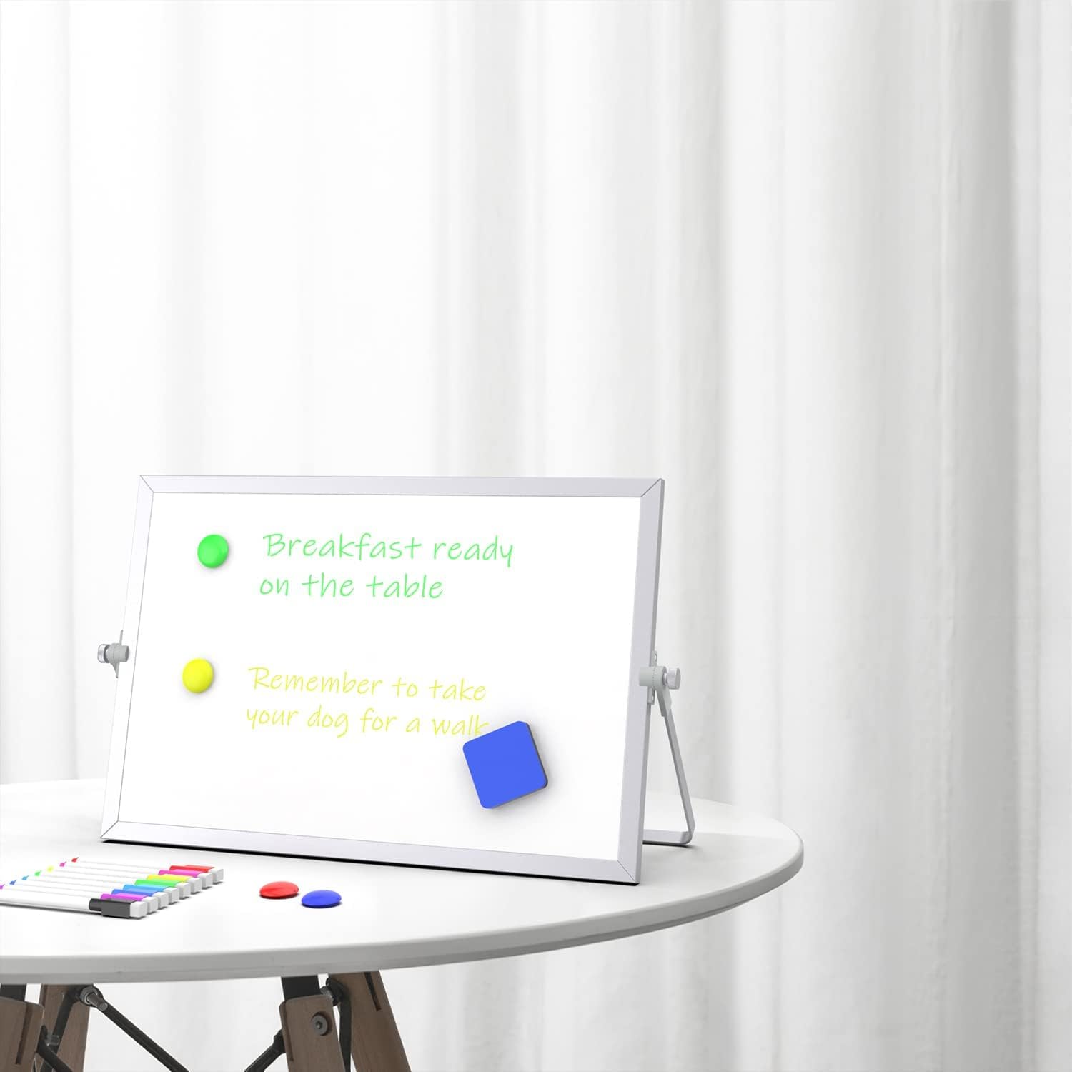 OWill Tableau Blanc Magnétique A3 (30x40cm) avec Cadre Aluminium et Support Ajustable,Petit Tableau de Bureau Double Face pour Télétravail,Cuisine et Mémo,Inclus 8 Marqueurs,Brosse et Aimants