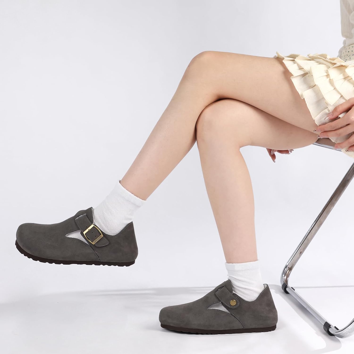 Womens Mens Fur Lined Suede Clogs Fuzzy Leather Mules Cork Potato Shoes with Arch Support - Image 2