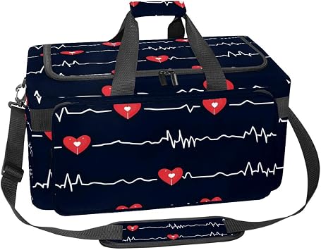Foldable Travel Duffel Bags for Men and Women, Waterproof Weekender Overnight Gym Bags, Heart Beat