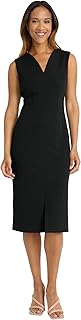 Womens Women's Sleeveless V-Neck Midi Sheath Dress with Front Slit
