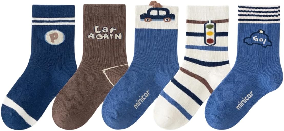 Toddler Boy Crew Socks Soft Comfortable Mid Calf Socks Moisture Wicking 5 Pairs Fall Winter