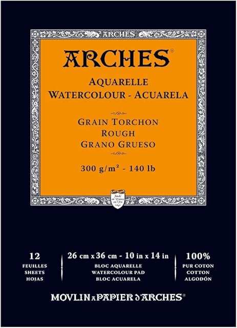 Arches Watercolor Hot Pressed Paper Pad 10-inch x 14-inch-12 Sheets, Other, Multicoloured, 26.03x36.19x0.63 cm
