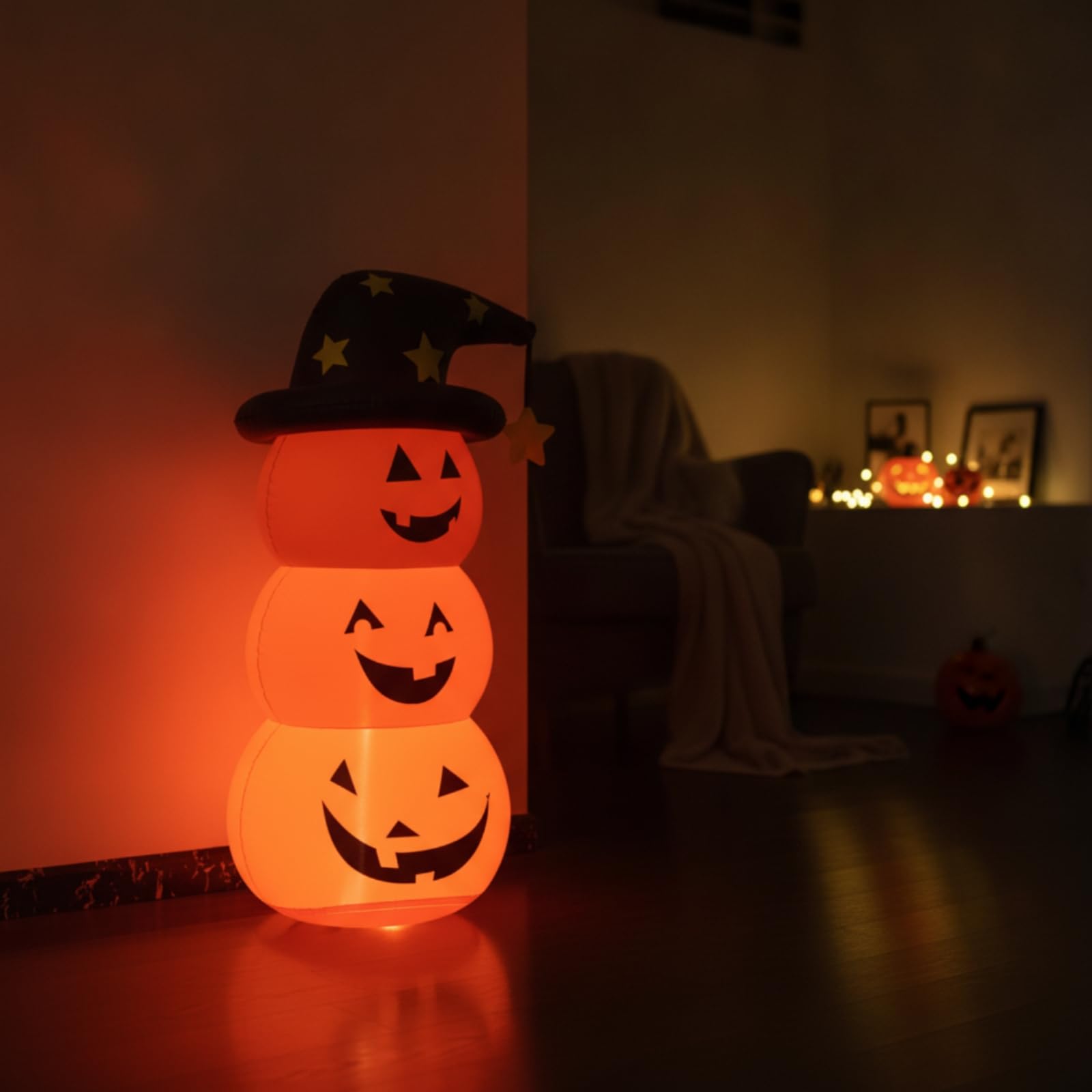 Zucca di Halloween Gonfiabile Rapido, Arancione Con Luci, 140 Cm