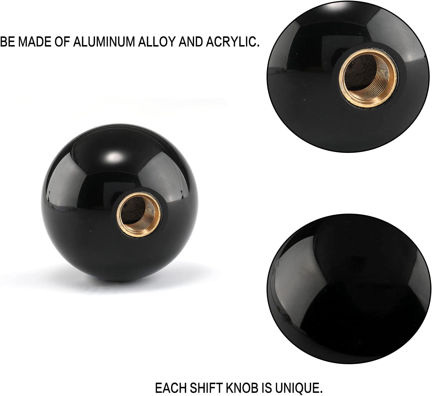 Round Ball Shift Knob Universal Gear Shift Knob 5 6 Speed for Manual Automatic Vehicles with Adapters (Pure Black)