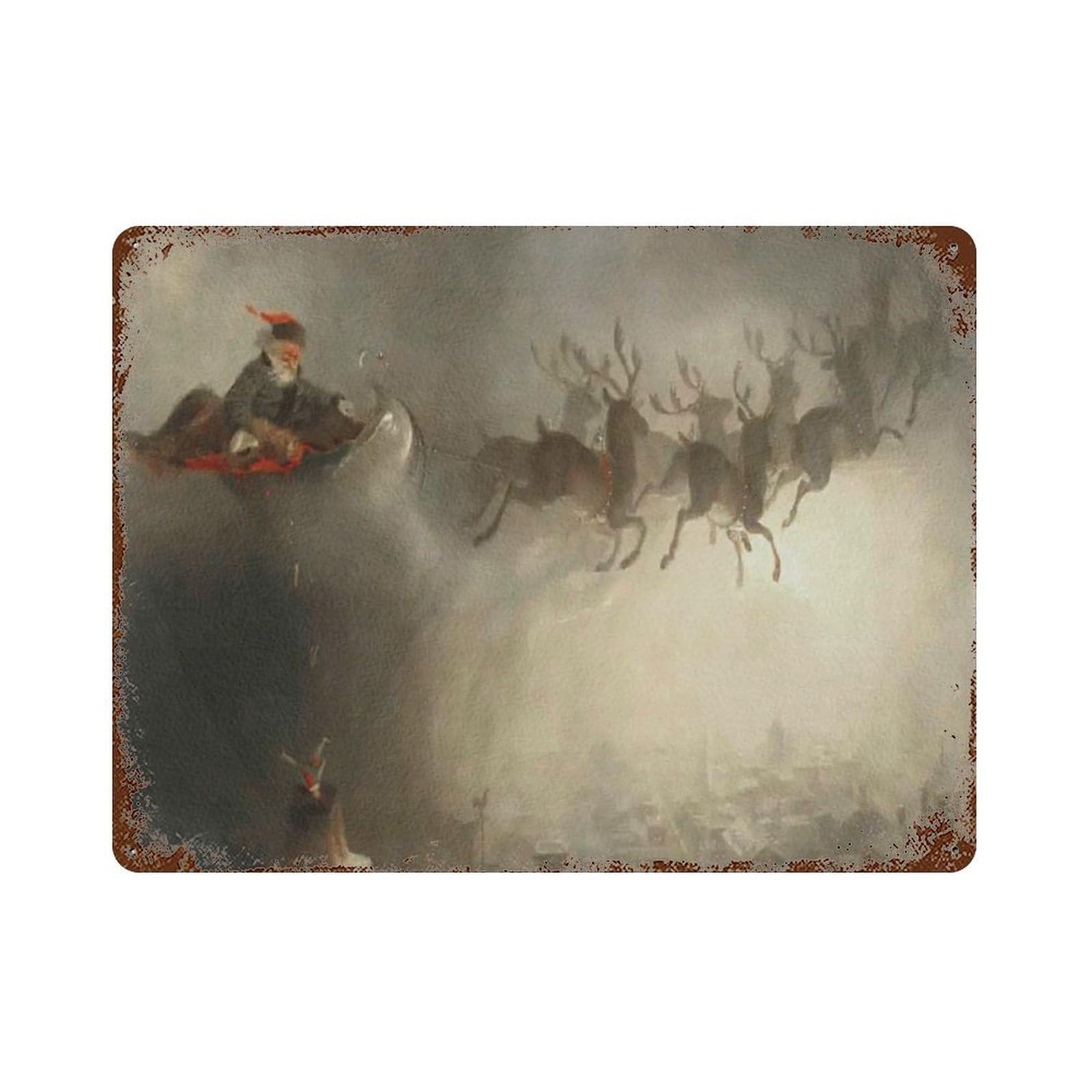 xiaoxiaoshen Santa Claus Artwork, Father Driving A Reindeer Sleigh Wall Decor Art Metal Tin Poster Modern Home Decor Art Home Bar Shop Decorations Vintage Sign 30x40cm