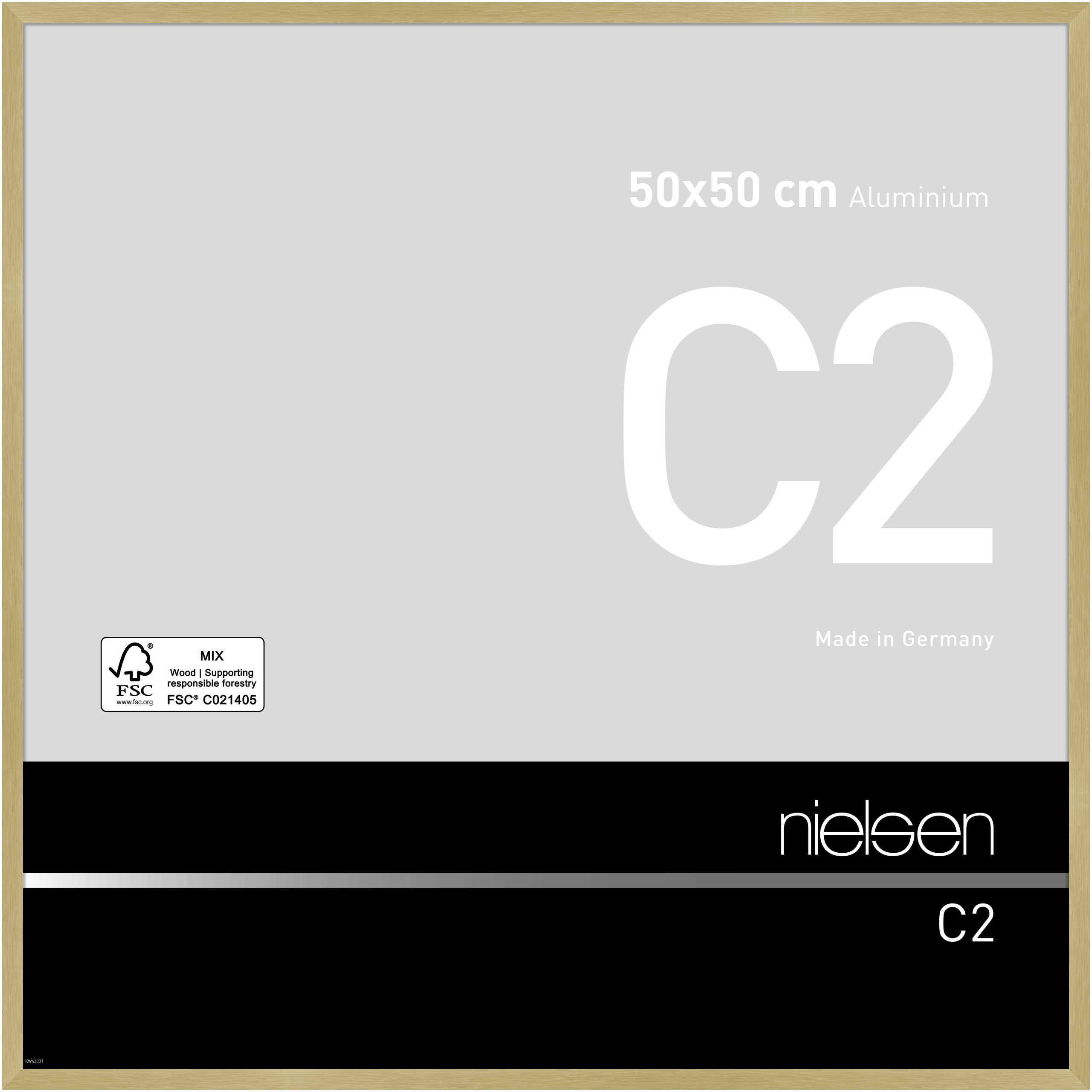 Nielsen Soft Gold C2 Aluminium Picture Frame - Brushed Gold 50X50cm - With Float Glass And Easy Push-Turn Clips