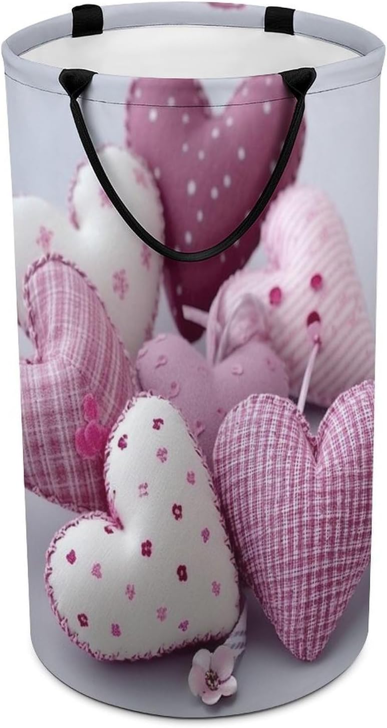 Lovely Hearts Laundry Basket Freestanding Laundry Hamper with Handles Waterproof Dirty Clothes Hamper Collapsible Washing Bin Aesthetic Clothes Basket for Bathroom Bedroom Dorm