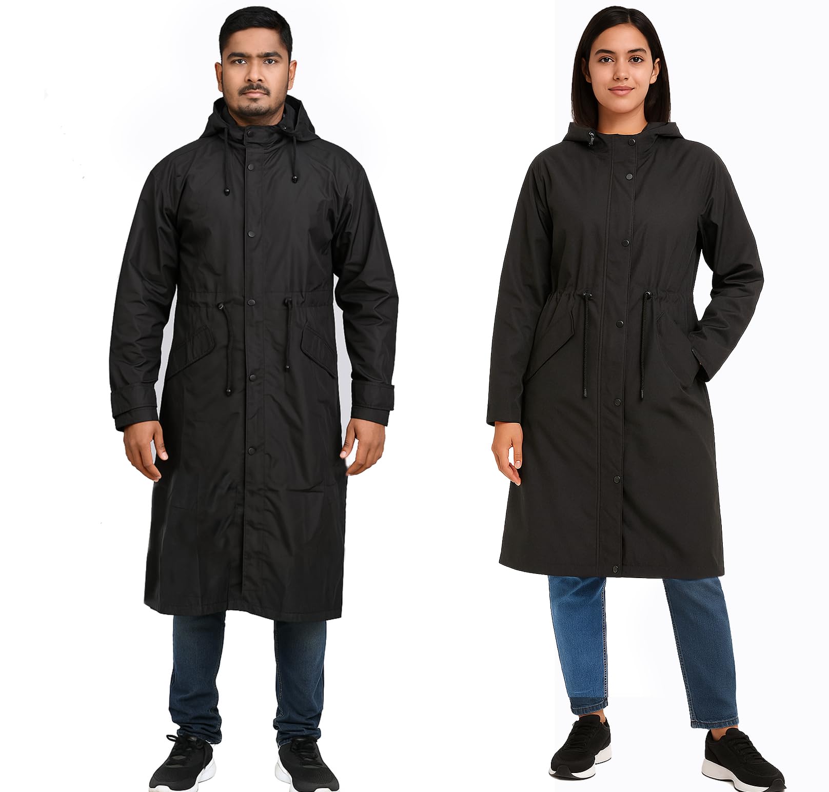 HACER Raincoat with Adjustable Hood Full Sleeves Universal Size Long Length Lightweight Water Resistant Outdoor Rainwear for Women (Pack of 1, Black)-image-4