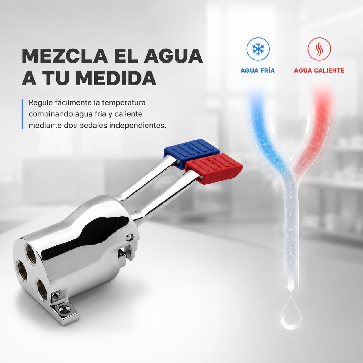Genebre Doppel-Pedalarmatur, horizontal, kaltes und warmes Wasser, Mischbatterie | Unabhängige Steuerung von heißem und kaltem Wasser mit zwei Pedalen für professionelle Hygiene und Komfort.