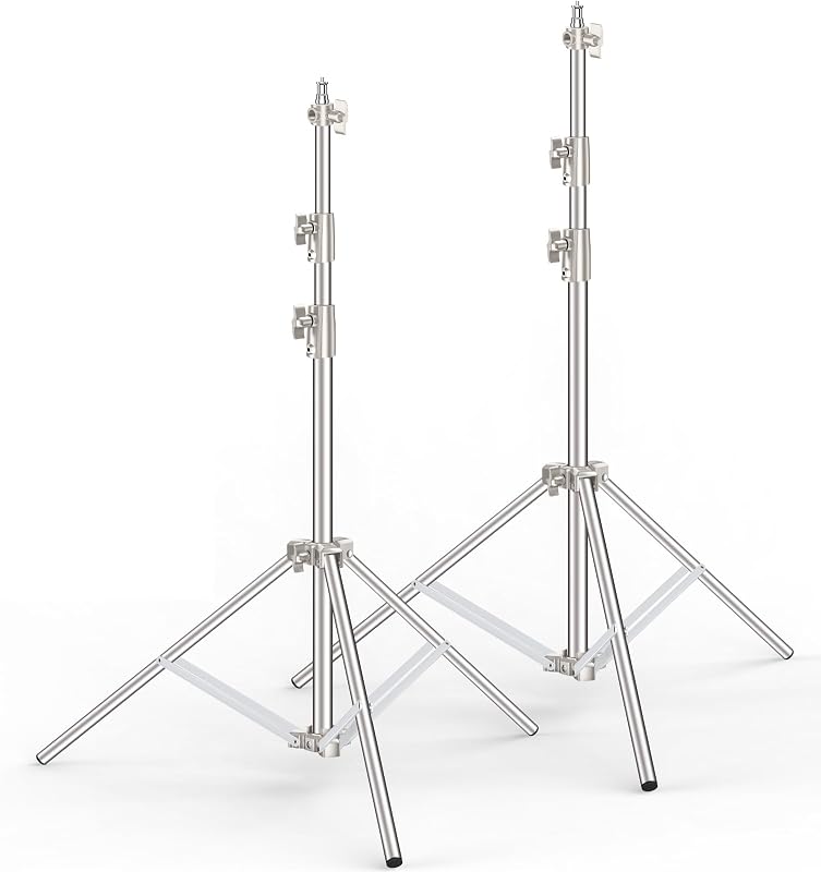 9.2 FT Stainless Steel Light Stand Photography, 2 Pack Heavy Duty Photography Tripod Stand with 1/4” to 3/8” Screw Adapter for Strobe,LED Video Light,Ring Light, Monolight, Softbox