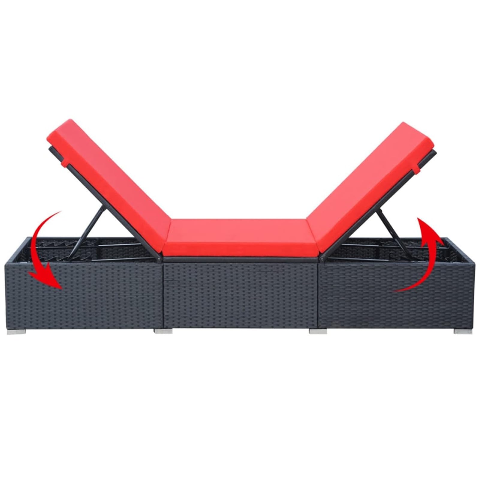 Homgoday Chaise Longue avec Coussin Résine Tressée Noir, Bain de Soleil de Jardin Côtés Réglables, Lit de Camping Transat de Relax pour Plage, Extérieur, Balcon, Terrasse B