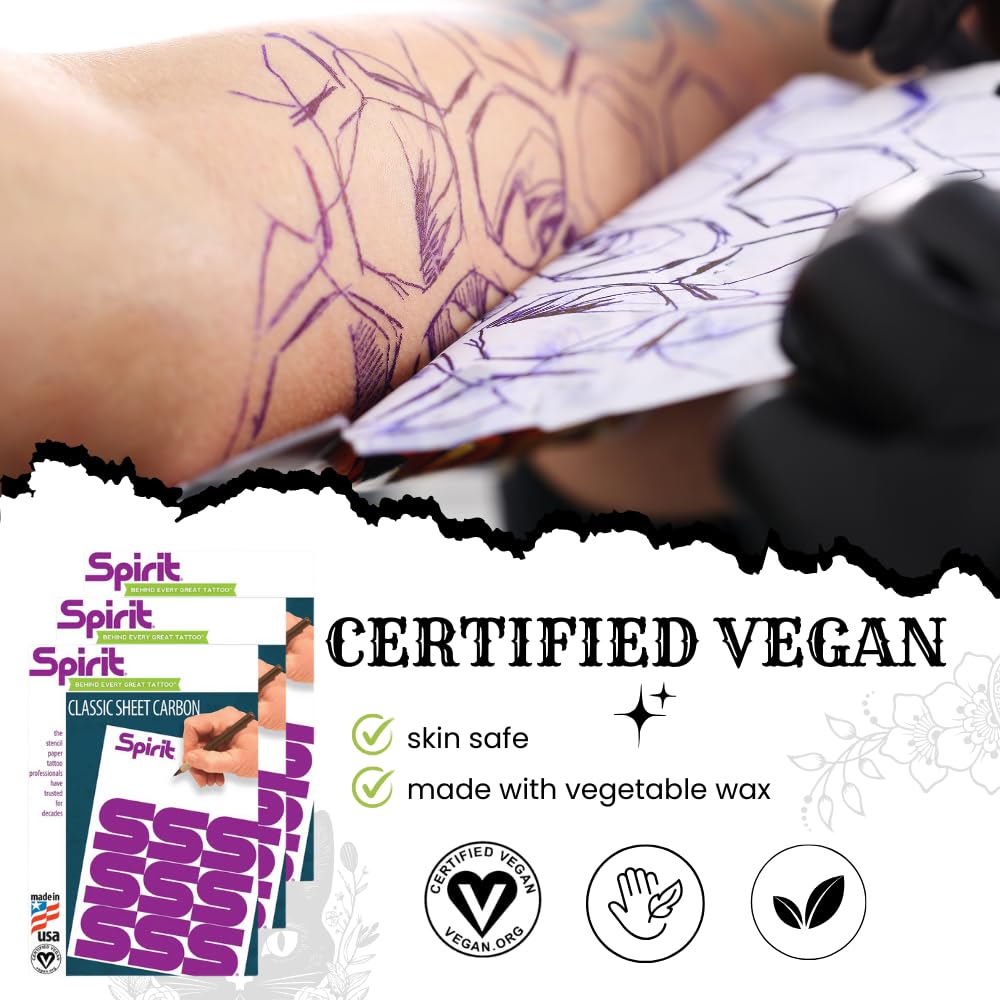 Spirit® Classic Sheet Carbon Tattoo Stencil Transfer Paper, 8.5" X 11" - 200 Sheets, Certified Vegan, Proudly Made In the USA