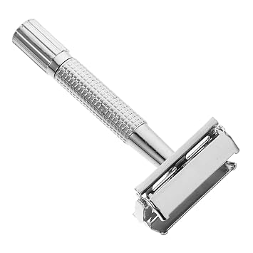 Manual Shaving Razor Long Handle Beard Shaver Safety Razor | Stainless Steel and ABS, Silver Finish, Sealed Design, Easy Maneuvering, Closed Comb Style