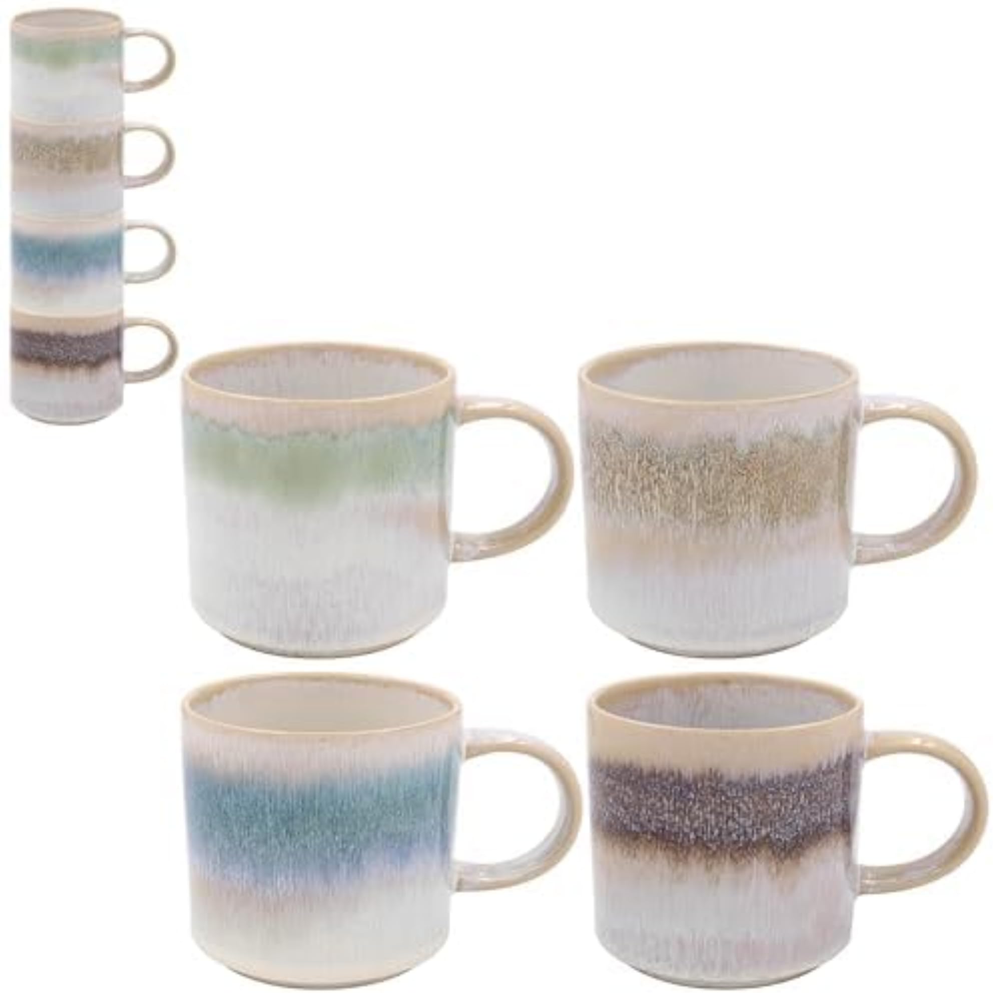 Lesser & Pavey Men's Mottle Elets Reactive Glaze Stack Mugs Set Of 4 Kitchen & Home | Stylish Tableware Mug Set Of 4 For Every Occasion | Lovely Coffee Cup Set For Gifts & Birthday Gifts For Wo Lp73795