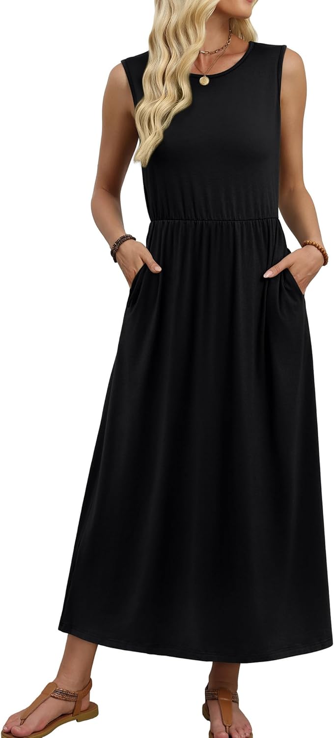 WIHOLL Summer Dresses for Women 2026 Maxi Dresses Long Flowy A Line Sleeveless Sundresses with Pockets - Image 3