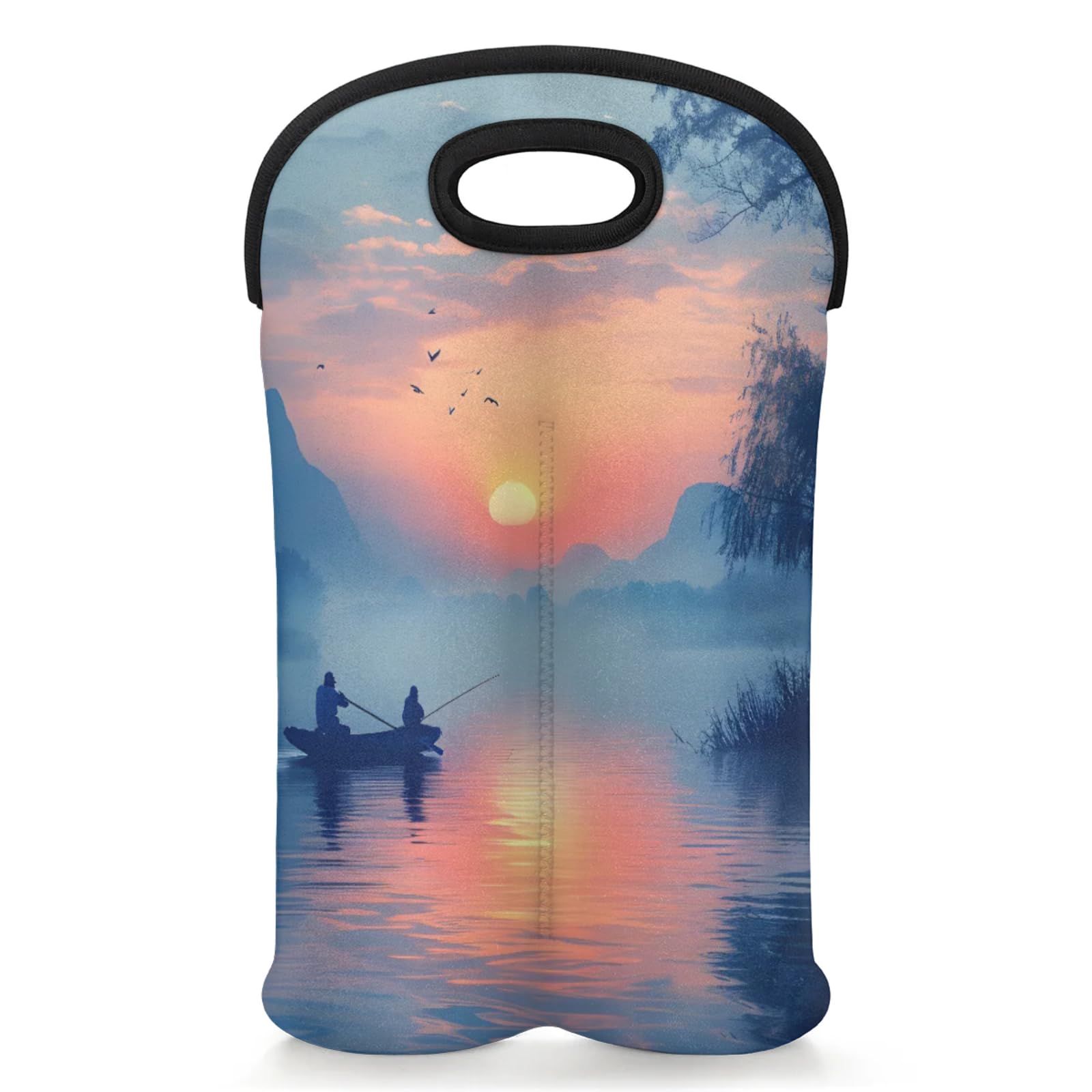 GzLeyigou 2 Bottles Lake Wine Bag Sleeve Totes Neoprene Protective Wine Carrier Bag for Wine,Water, Champagne, Beer, Baby Bottles,Gift 14.5 x 10 Inches