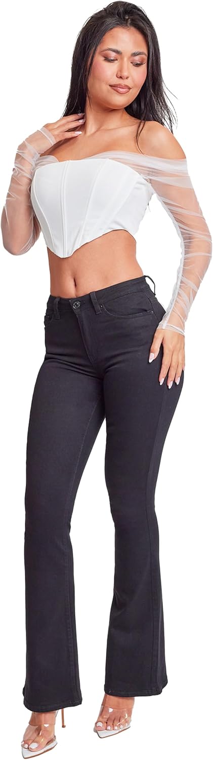 YMI Womens YMI Womens Basic 5 Pocket 1 Button High-Rise Flare - Image 5